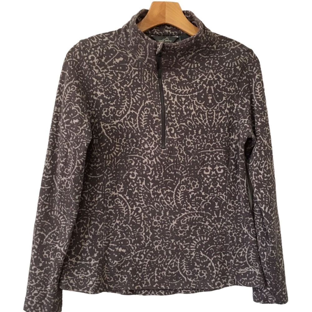 Eddie Bauer Cotton Print Beige 3/4 Zip Long Sleeves Sweater M
